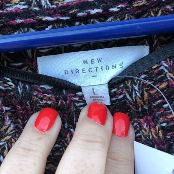 New Directions Womens Multicolor Acrylic Pullover Cowl Knit Sweater Large (L) NW - Picture 6 of 9